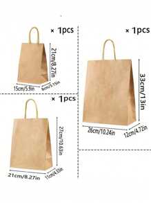 3 pièces Sacs en papier kraft marron, sacs en papier faits maison, un assortiment de 3 tailles avec poignées. Convient pour les entreprises, les courses, le de détail, les cadeaux de fête, l'emballage et l'utilisation dans la cuisine de la maison