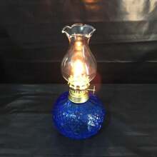 1 Ornament Vintage Glass Oil Lamp Blue Exquisite Engraved Fuel-Burning Lamp Blue Decoration (Excluding Fuel) Best Gifts Decoration, Home Decor, Room Decor