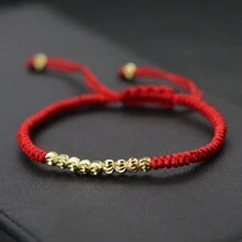 經典幸運紅繩手鍊，可調節中性小珠手鍊，適合女性與女孩，紅黑配色幸運手鍊，派對飾品 - 可調式手繩 - 查看 12