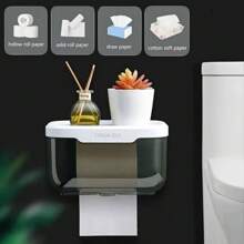 1pc Wall-Mounted Toilet Paper Holder With Tissue Dispenser & Storage Shelf, Multifunctional Bathroom Paper Roll Rack, Made Of Plastic Material, Comes With Double-Sided Adhesive For Easy Installation, Space-Saving Design For Home & Office - Multicolor - View 13