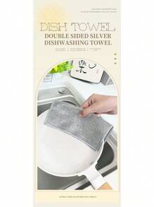 5pz Paño De Limpieza 12 cm, Malla De Alambre Plateada Antirrayas Para Húmedo Y Seco, Trapos Reutilizables Para Lavar Platos, Toallas De Cocina, Lavado De Platos, Fregaderos, Encimeras, Superficies De Cocinas, Herramientas De Limpieza.