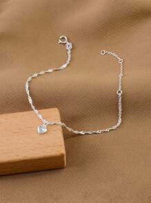 1 Stück zierliches 925 Sterling Silber Armband mit Wasser Wellen & Herz Design, zart und stylisch für den täglichen Gebrauch von Frauen, Valentinstag