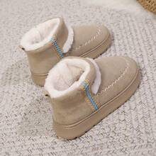 OBOVAY Giày bốt cổ ngắn mới cho nữ mùa thu/đông, giày lười thời trang cho nữ, phần trên bằng da lộn giả màu trơn, thiết kế tối giản, lót nhiệt, mềm mại và thoải mái, giữ ấm tuyệt vời - Màu Khaki - Xem 9