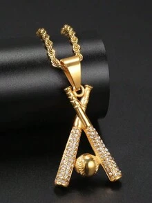 1 chiếc vòng cổ mặt gậy bóng chày thể thao phong cách hip hop dành cho nam - Vàng - Xem 3