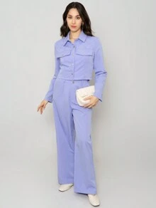 Conjunto casual de  2 piezas para dama en color solido - Lila Púrpura - Ver 3