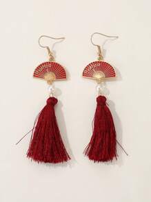 1 Pair Fashion Tasseled Fan-Shaped Faux Pearl Alloy Pendant Earrings For Women, Party & Event Accessories