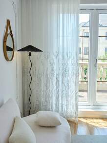 1pc Luxury French Style Embroidered Voile Curtain, Glittering Beaded Applique Elegant Sheer Window Drape, Lightweight And Breathable For Bedroom, Living Room, Dining Room, Chic Home Decor