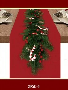 1 件 35*180 厘米涤纶圣诞老人和圣诞树图案桌布，2024 年圣诞节派对餐桌餐厅的圣诞装饰，2025 年新年快乐节日装饰，农舍风格室内户外圣诞节派对装饰，创意印花圣诞桌旗 - 彩色 - 查看 8