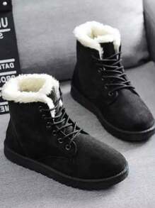 Perfect With Hoodies,LangMoon Snow Boots For Women Flat Heel Booties Ladies Ankle Boots Winter Footwear Boots Women Round Toe - Black - View 1