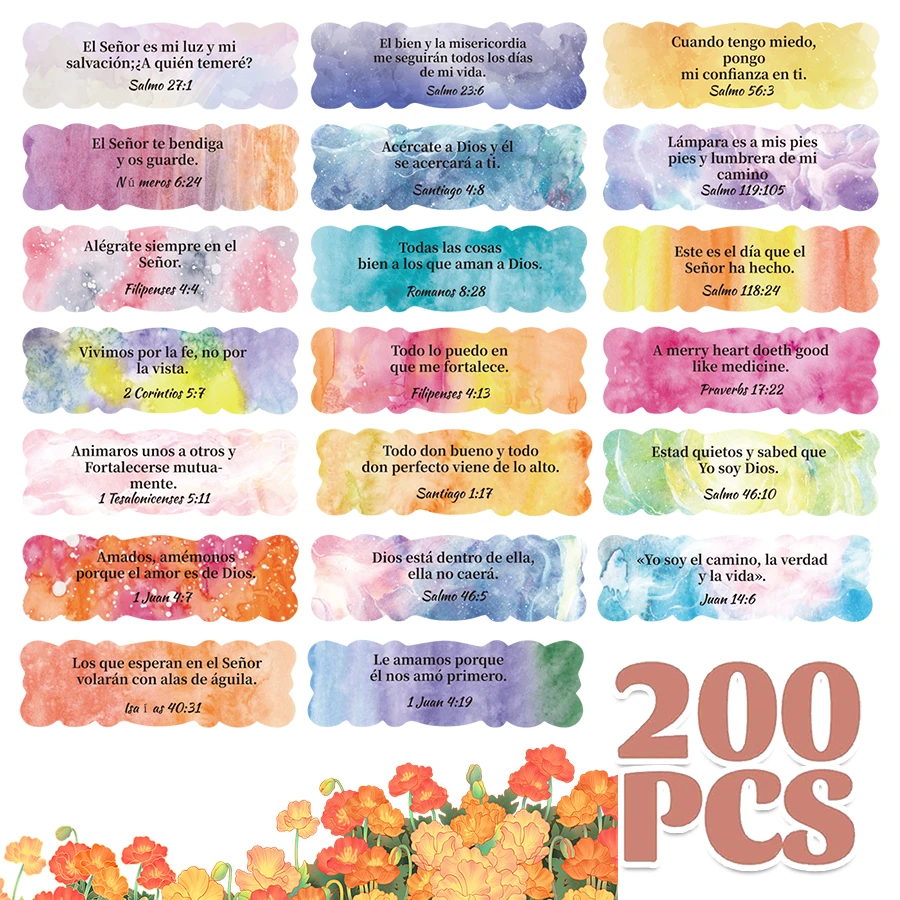 200pcs Spanish Bible Verse Inspirational Stickers, Colorful Religious