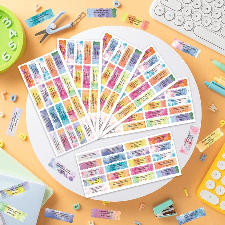 200pcs Spanish Bible Verse Inspirational Stickers, Colorful Religious