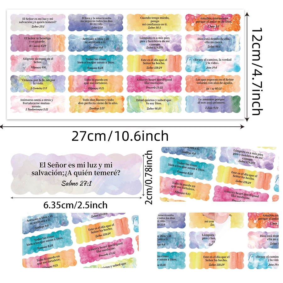 200pcs Spanish Bible Verse Inspirational Stickers, Colorful Religious