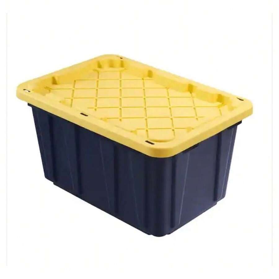 57 Gallon HDX Tough Storage Tote In Black With Yellow Lid Rectangle Plastic New - 1 - View 1