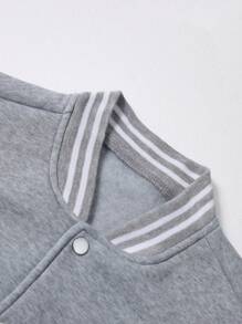 1pc Teen Girls Casual Loose Color Block Letter Printed Rib Splice Fleece Outdoor Sports Jacket Bomber Coat, Spring Autumn Winter