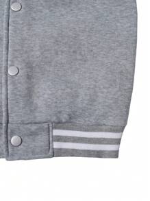 1pc Teen Girls Casual Loose Color Block Letter Printed Rib Splice Fleece Outdoor Sports Jacket Bomber Coat, Spring Autumn Winter