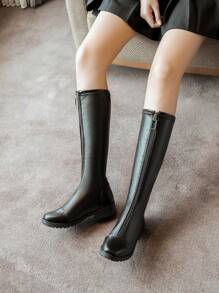 Fall/Winter Plus Size Over-The-Knee Boots Women, New European And American Design, Chunky Heel Round Toe Elastic Thermal Lined High Boots - Black - View 3