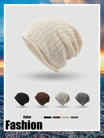 1 件装男士彩色波尔卡圆点帽，轻质针织百搭滑雪帽，适合秋冬季冬季圣诞帽男士无檐滑雪帽