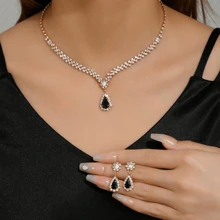 3pcs Women's Teardrop Shape Earring, Necklace Jewelry Set - Baby Pink - View 16