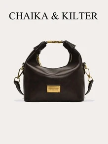 1 chiếc túi xách da PU màu trơn cho nữ, túi đeo vai thời trang cổ điển, túi xô thiết kế dây đeo có thể điều chỉnh có khóa kéo, thích hợp cho việc đi chơi hàng ngày, hẹn hò, đi làm - Cà phê nâu - Xem 1