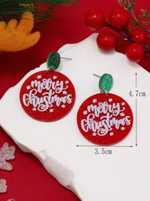 2 chiếc bông tai tròn in hình Giáng sinh vui vẻ lấp lánh dễ thương phong cách hoạt hình Acrylic trang sức quà tặng Giáng sinh hợp thời trang - Bông tai giáng sinh WEH3523RD+WT-S - Xem 3