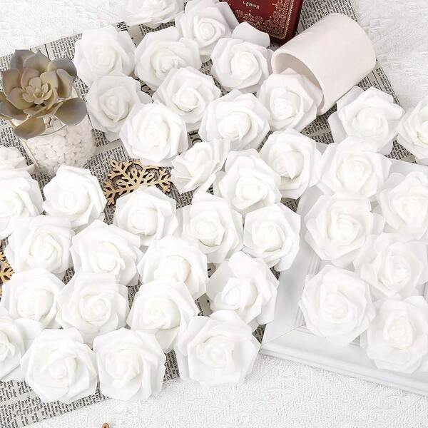 5PCS/25/50PCS 7.5CM Artificial Foam Flowers PE Roses Teddy Bear Material Valentine's Day Gifts Diy Candy Box Garland Material Wedding Decoration Bride Wrist Flower Hand Holding Flower Material Home Party Gift Decoration