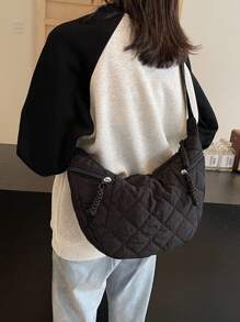 1 件简约女士新月斜挎包、单肩包 - 黑色 - 查看 4