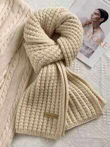 1 件装女士秋冬季纯色针织围巾保暖百搭围巾 - 米色 - 查看 2