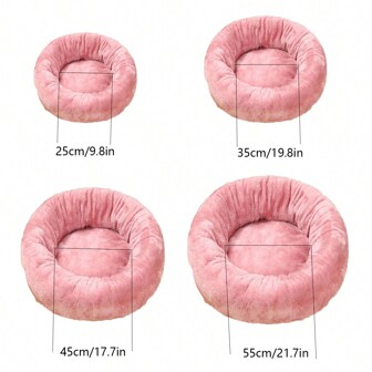 1pc Short Plush Round Shape Washable And Fluff-Padded Pet Bed Suitable For Small And Medium-Sized Cats And Dogs, All Seasons Available