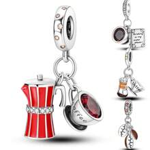 1Pc Silver Color Relaxing Time Exquisite Enamel Coffee Cup Book Coffee Pot Coffee Beans Pendant Charm Fit Snake Bracelet Necklace Beads For Diy Jewelry Making Women Jewellery Daily Wear Gift For Girl