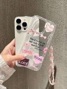 Bowknot Letter Patchwork Anti-Drop Phone Case With 1pc Phone Lanyard, Compatible With IPhone 17/16 Pro Max, 15, 14/13, 12, 11 Pro Max, XS Max, X, XR, 8, 7, Plus, Mini, Suitable As Birthday Gift, Girlfriend, Boyfriend Or Self-Use - Multicolor - View 4