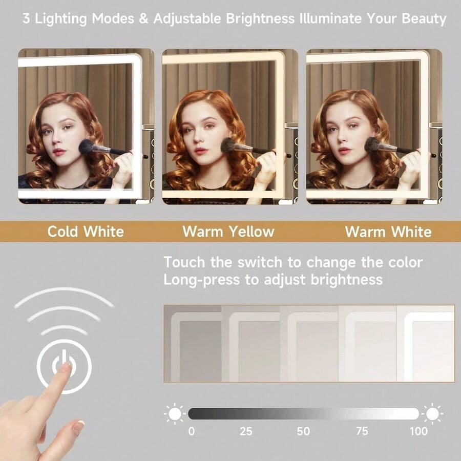 Vanity Desk With Mirror And Lights Dressers 2 Drawers Storage Bench