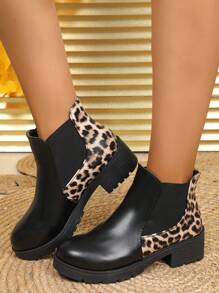 Áo ba lỗ, bốt cổ cao bằng da PU và họa tiết da báo dành cho nữ, cổ chun, cổ rộng, gợi cảm và đa năng, gót dày, giày lười, phù hợp với mọi mùa, màu đen. Kích thước hơi nhỏ, nên bạn nên đặt hàng lớn hơn một cỡ. - màu đen - Xem 5