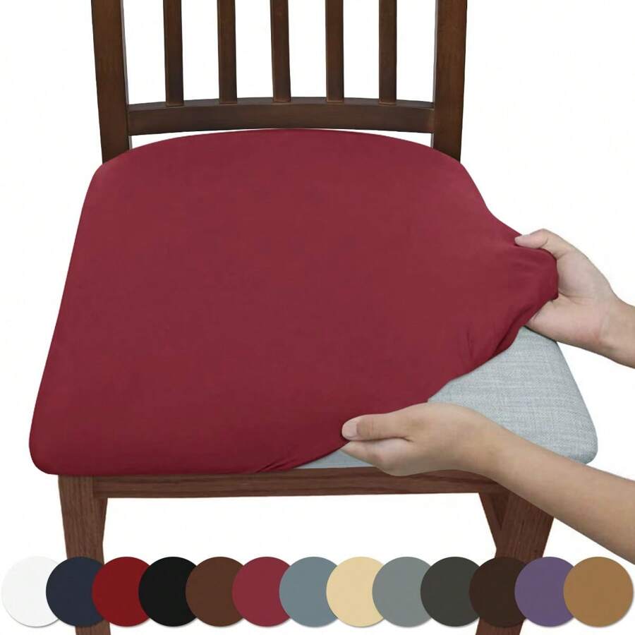 6PCS Waterproof Dining Chair Covers Set Of 6, Stretch Jacquard Chair Seat Covers Washable Dining Room Chair Cover Seat Slipcover Removable Kitchen Chair Covers Protector - Màu Đỏ Sâu - Xem 1