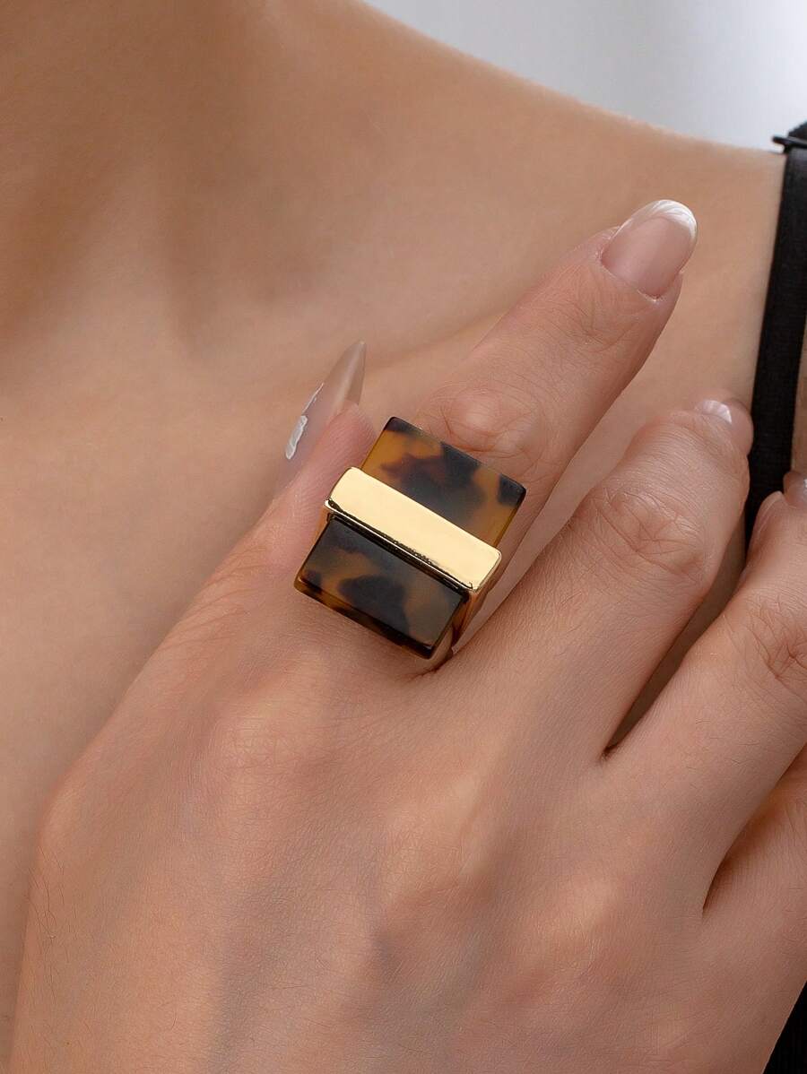 1 pieza Anillo abierto geométrico minimalista y elegante de moda, adecuado para uso diario y como regalo, joyería para mujer - Multicolor - Ver 1