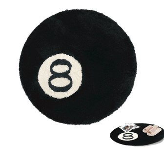 1pc 8-ball vloermat, wasbaar gesimuleerd biljartkleed, rond strandtapijt, zwart wit massaal zacht materiaal, antisliptapijt voor thuis, geschikt voor slaapkamer, nachtkastje, woonkamer, eetkamer, badkamer, zachte stoel, kussen en deurmat voor buitenterrasdeurdecoratie