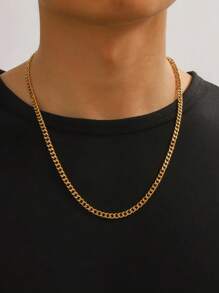1pc 18K Gold Plated Stainless Steel Twisted Chain Necklace, Simple Design Suitable For Men's Daily Wear, Gift For Boyfriend, Father, Husband, Classmate
