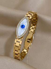 1 Stück Edelstahl Armband in Augenform für Frauen, modisches Augen-Armband mit künstlichem Zirkonia Manschetten-Armband Schmuck - Gold - Übersicht 5
