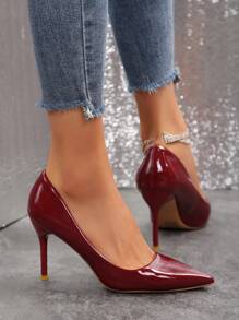 Talons hauts élégants enrobé rouge vin pour femmes, talons aiguilles sexy à bout pointu de 9 cm de super hauteur pour les fêtes. Nouveau style pour l'automne/le printemps - Rouge foncé - Voir 7