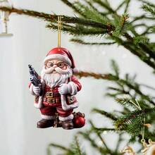5件套节日持枪圣诞老人亚克力装饰品套装 - 独特的节日装饰品，配有枪支，可悬挂于圣诞树、窗户或壁炉架上 - 非常适合节日、派对或送礼 - RQ102-5個 - 查看 4