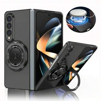 Hadaasi 1个黑色可折叠亲肤磁吸支架，360°旋转指环扣翻盖保护套，强磁哑光TPU+PC材质，二合一竖立支架，隐形旋转保护壳，带镜头保护，防摔，兼容三星Galaxy Z Fold 7/Z Fold 6/Z Fold 5/Z Fold 4/Z Fold 3/Z Flip 6/Z Flip 5/Z Flip 4/Z Flip 3