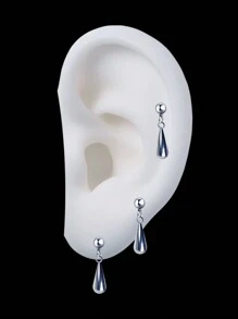 1Pc Not Allergic Silvery Stainless Steel Drop Pendant Earring Dopamine Barbell Earrings Helix Piercing Ear Bone Nail