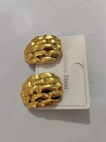 1 par de pendientes cuadrados texturizados de acero inoxidable de moda, pendientes diseño martillado de lujo al por mayor para mujeres
