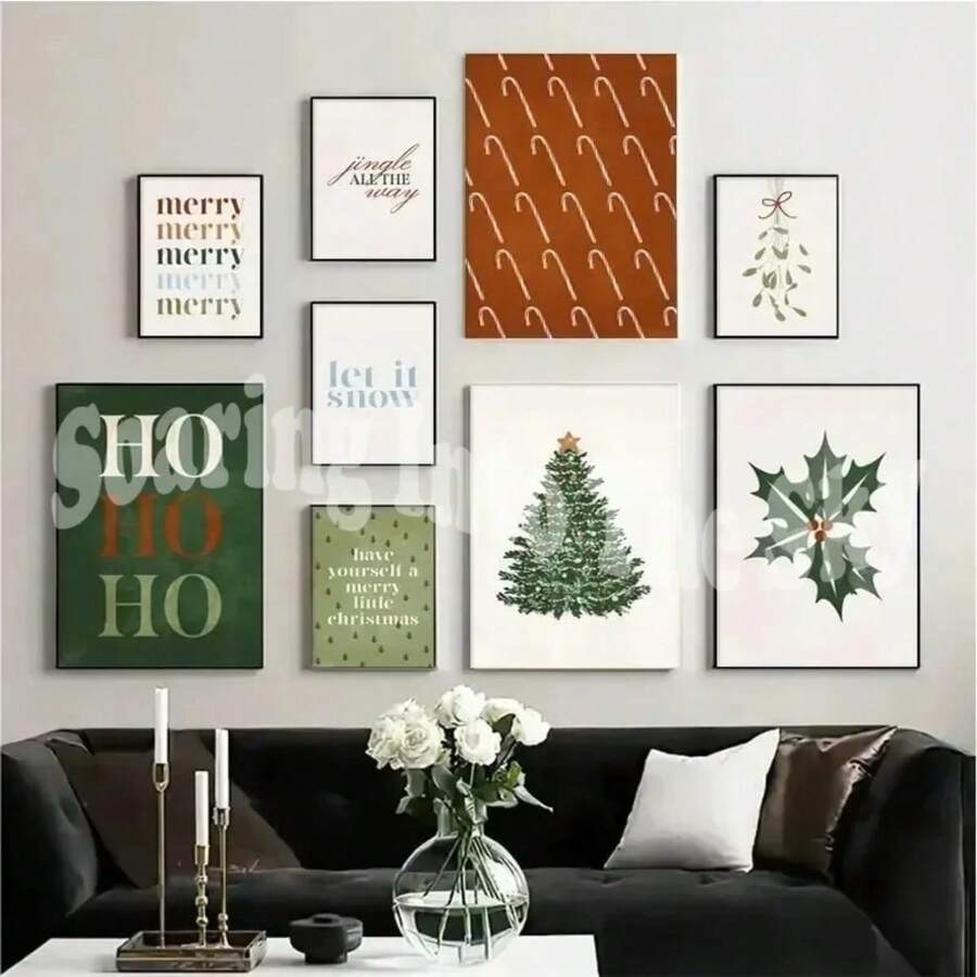 1pc Vòng hoa cây thông Noel Người tuyết Tranh vải nghệ thuật Áp phích và bản in Bắc Âu Tranh Giáng sinh vui vẻ Trang trí phòng khách Nhà không có khung - Nhiều màu - Xem 1