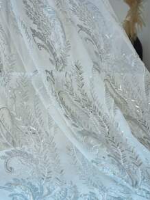 1pc Luxury French Style Embroidered Voile Curtain, Glittering Beaded Applique Elegant Sheer Window Drape, Lightweight And Breathable For Bedroom, Living Room, Dining Room, Chic Home Decor