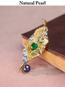 mufan 1 pièce Broche de perle d'eau douce naturelle de 7-8 mm, style feuille, haute brillance, convient pour les rencontres, les fêtes, les voyages, les mariages, les amis/costume de soirée, bijou cadeau, avec boîte cadeau