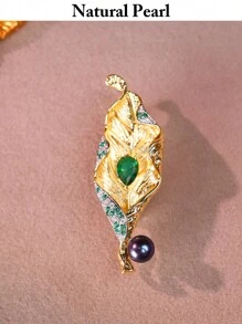 mufan 1 pièce Broche de perle d'eau douce naturelle de 7-8 mm, style feuille, haute brillance, convient pour les rencontres, les fêtes, les voyages, les mariages, les amis/costume de soirée, bijou cadeau, avec boîte cadeau