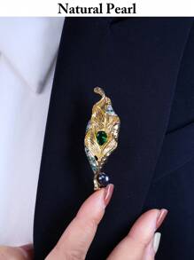 mufan 1 pièce Broche de perle d'eau douce naturelle de 7-8 mm, style feuille, haute brillance, convient pour les rencontres, les fêtes, les voyages, les mariages, les amis/costume de soirée, bijou cadeau, avec boîte cadeau