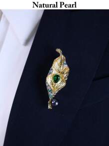 mufan 1 pièce Broche de perle d'eau douce naturelle de 7-8 mm, style feuille, haute brillance, convient pour les rencontres, les fêtes, les voyages, les mariages, les amis/costume de soirée, bijou cadeau, avec boîte cadeau