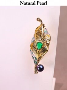 mufan 1 pièce Broche de perle d'eau douce naturelle de 7-8 mm, style feuille, haute brillance, convient pour les rencontres, les fêtes, les voyages, les mariages, les amis/costume de soirée, bijou cadeau, avec boîte cadeau