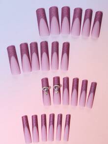 24 件棺材形紫色细高跟假指甲，时尚 3D 装饰配件，1 个指甲锉 + 1 个果冻凝胶 - 紫色 - 查看 3